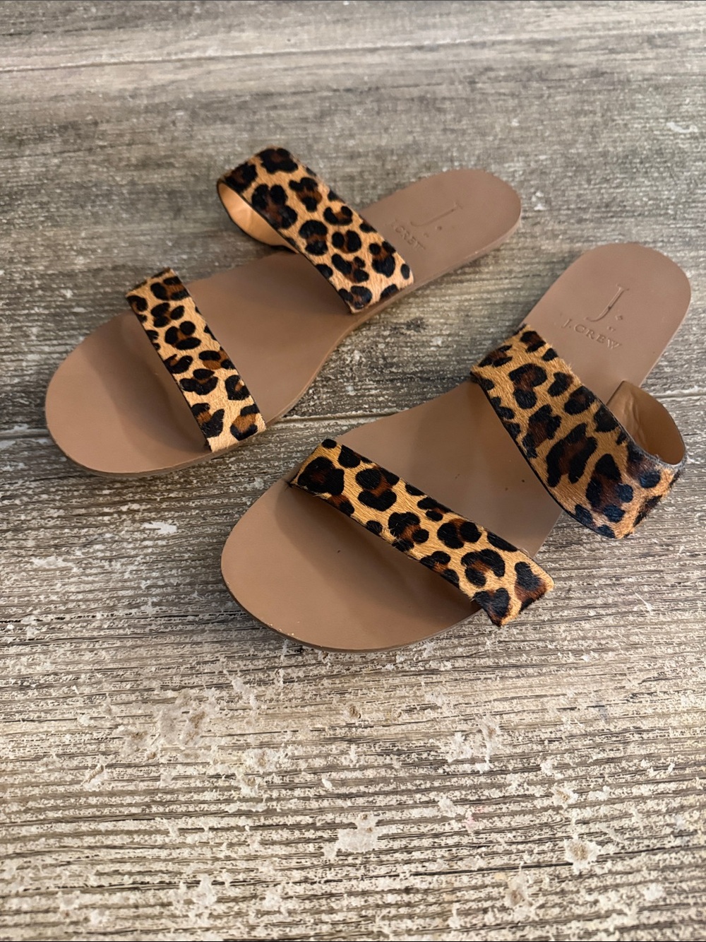 J. Crew two strap leopard print flat slip on sandals